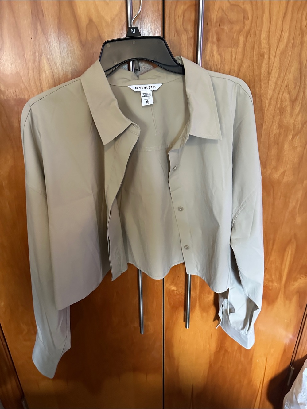 Athleta Cropped Button-Down Shirt Jacket — Taupe